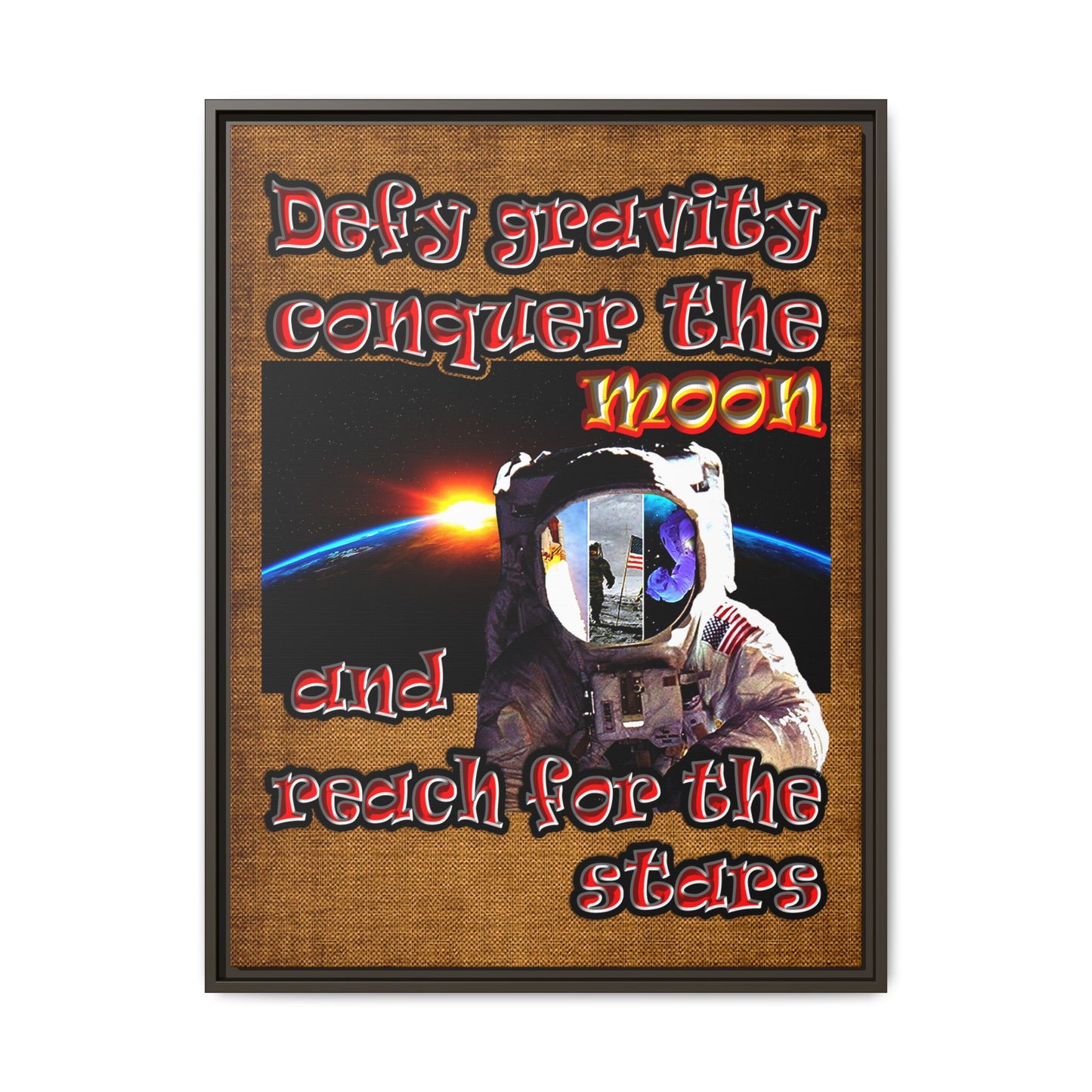 defy conquer reach - framed canvas art (brown papyrus)