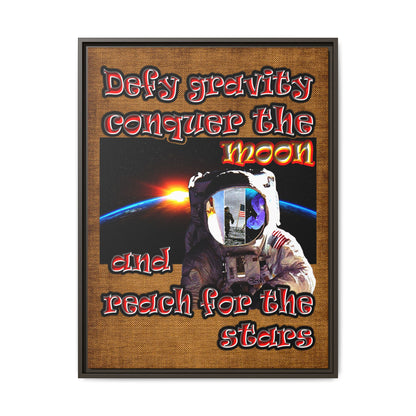 defy conquer reach - framed canvas art (brown papyrus)
