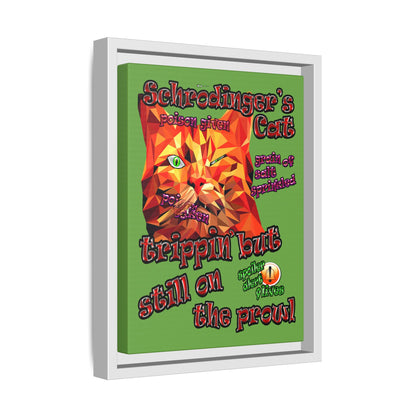 schrodinger's cat - framed canvas art (green)