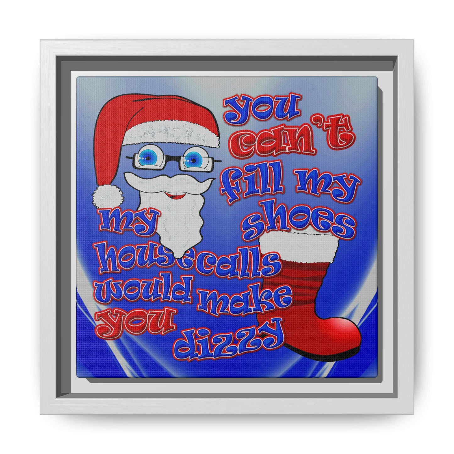 santa's shoes - framed canvas art (blue-white wave)