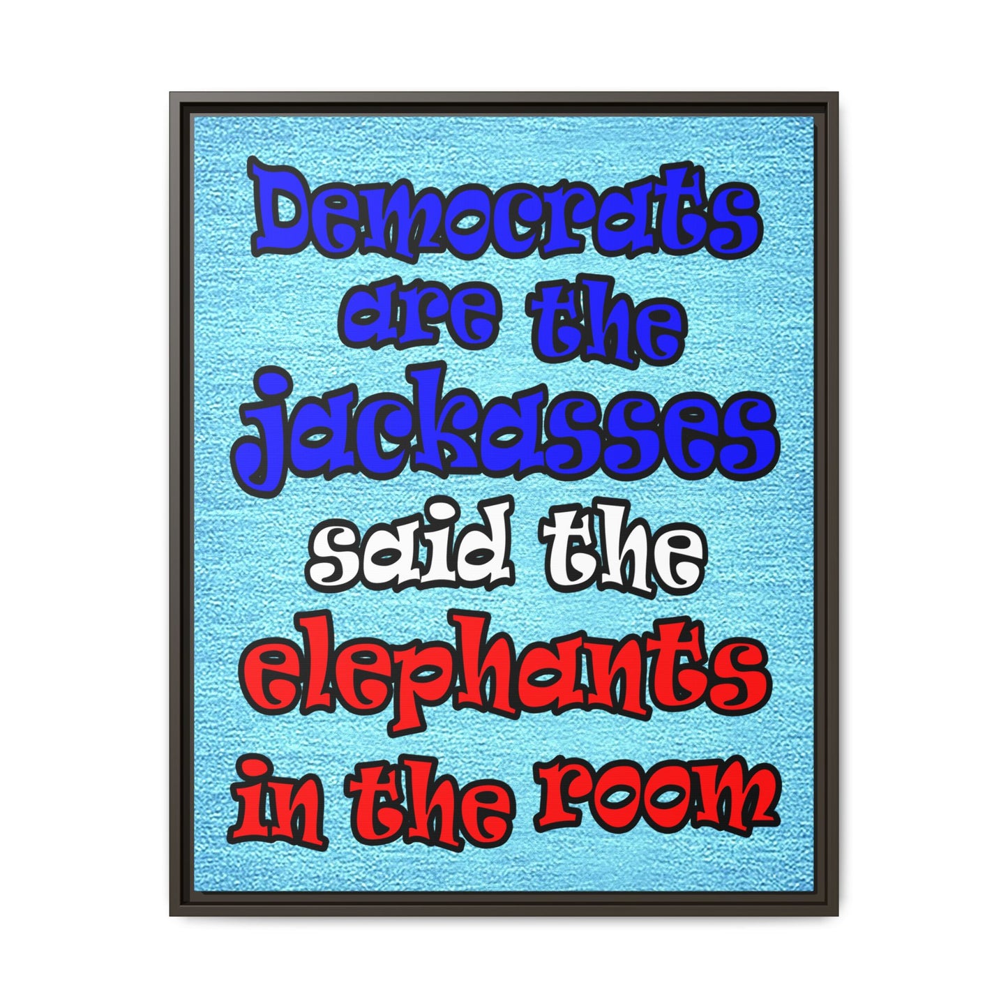 donkeys and elephants - framed canvas art (faded blue)
