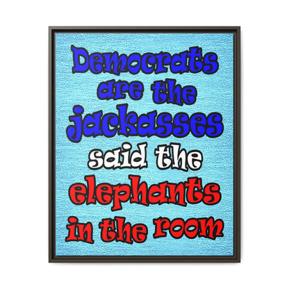 donkeys and elephants - framed canvas art (faded blue)