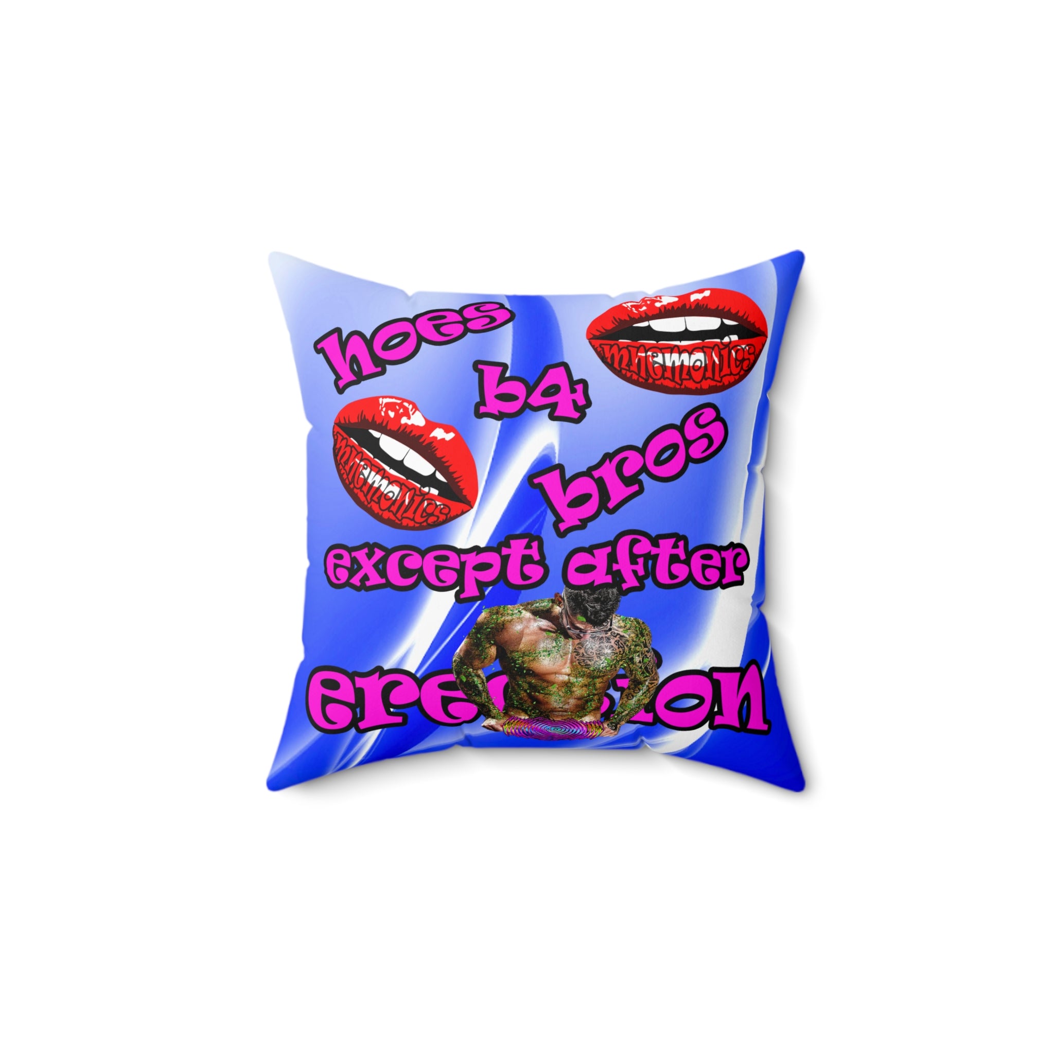 hoes b4 bros - Spun Polyester Square Pillow - (blue-white wave)