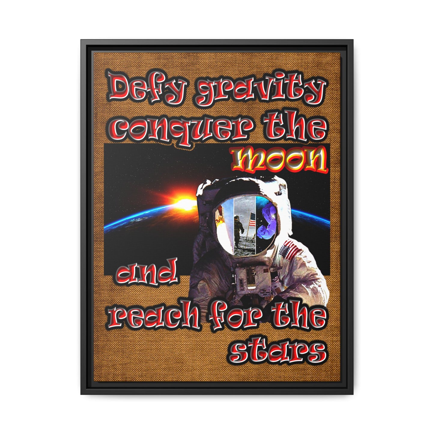 defy conquer reach - framed canvas art (brown papyrus)
