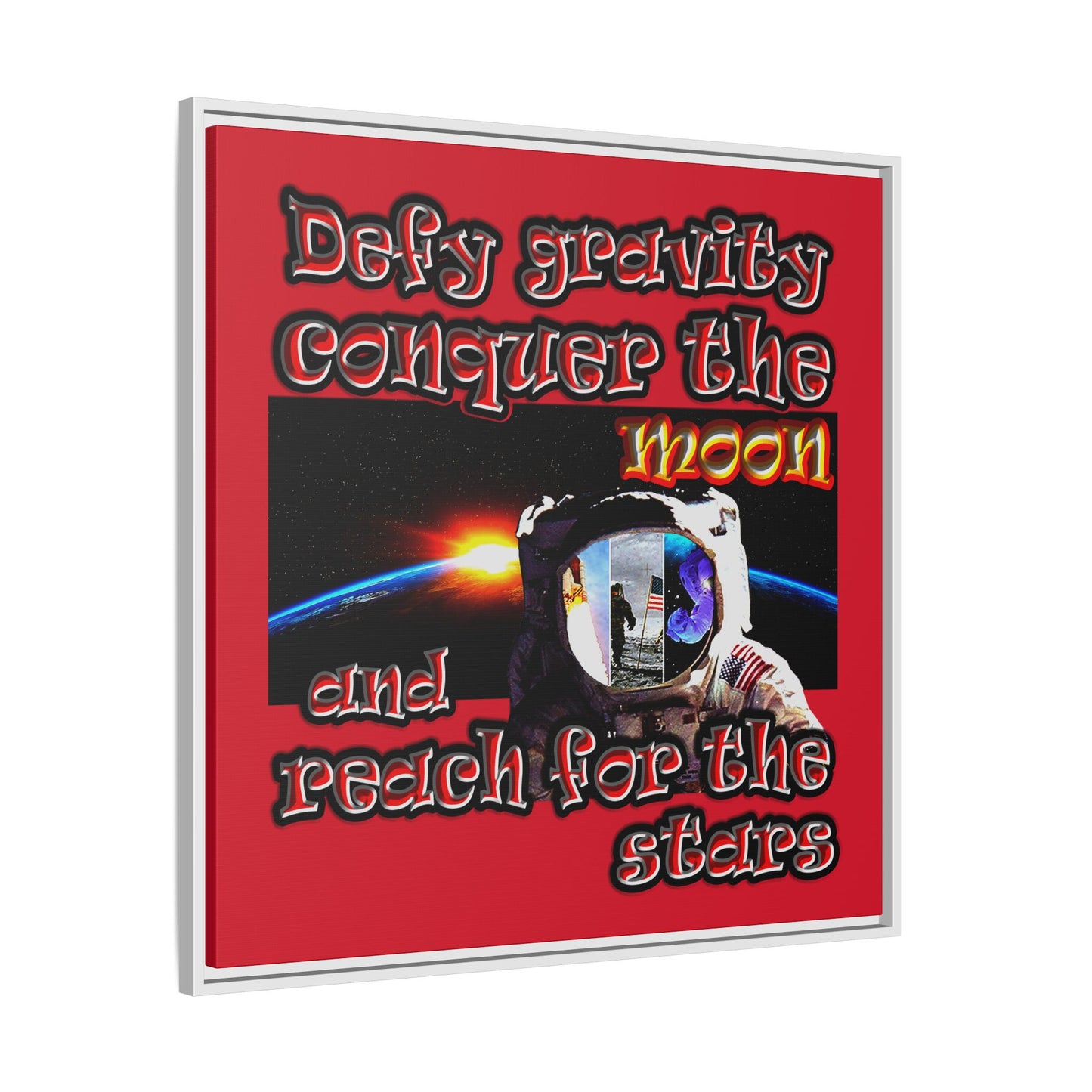defy conquer reach - framed canvas art (dark red)