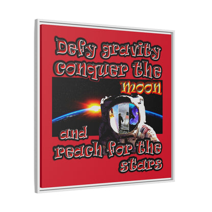 defy conquer reach - framed canvas art (dark red)