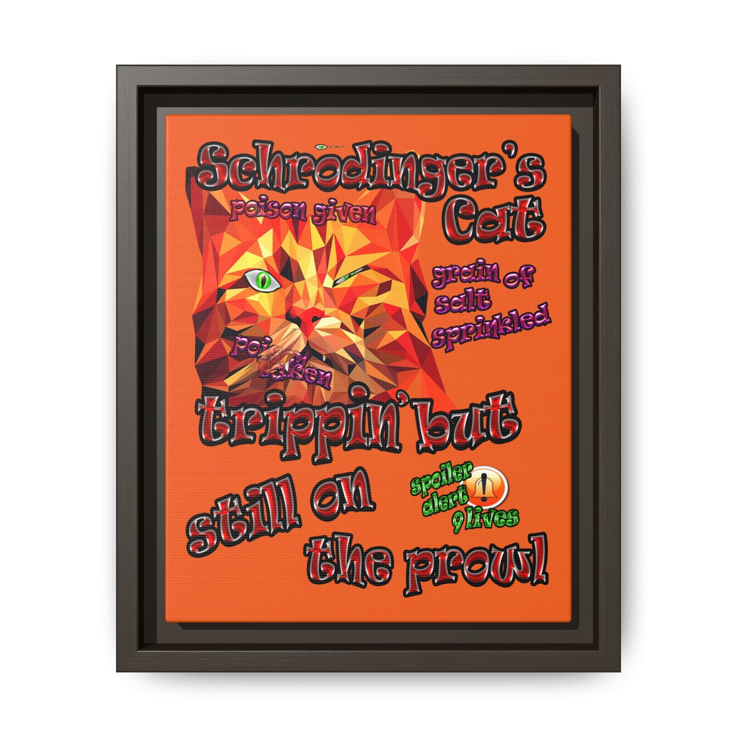 schrodinger's cat - framed canvas art (orange)