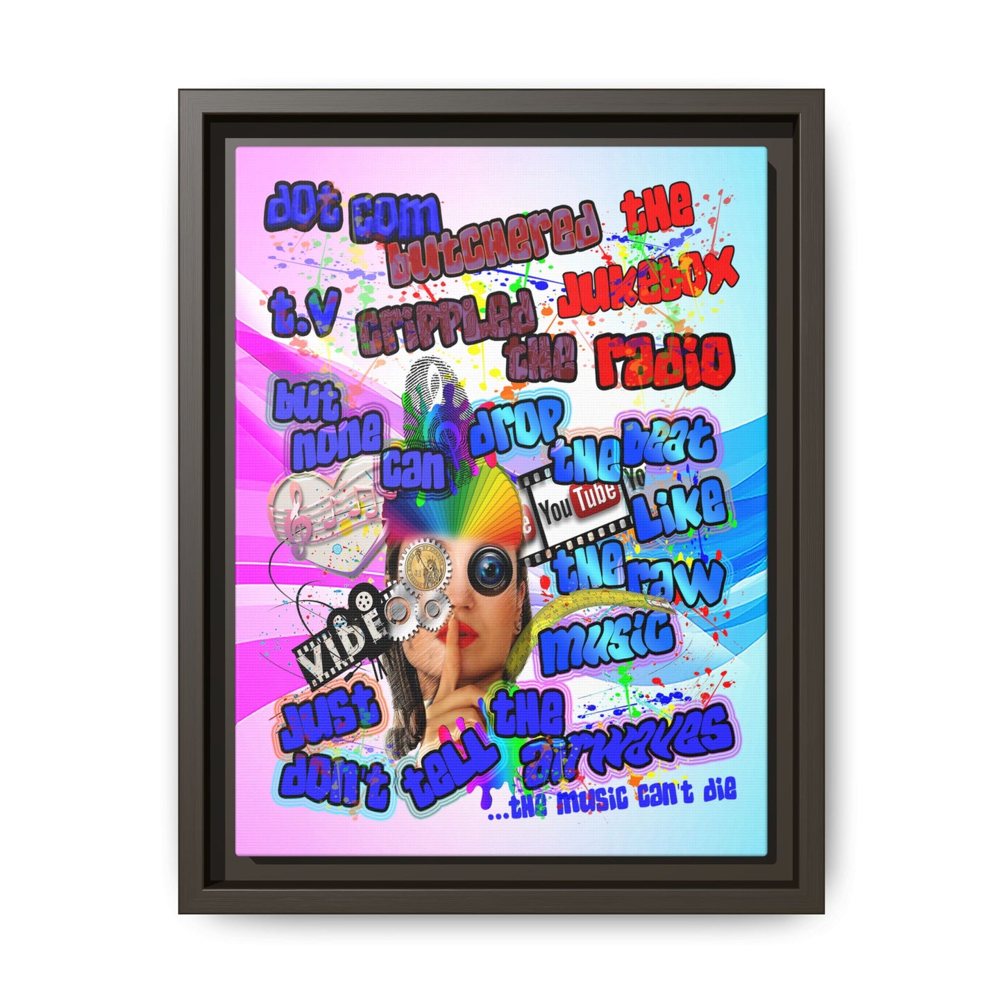drop the beat - framed canvas art (light blue-pink wave)