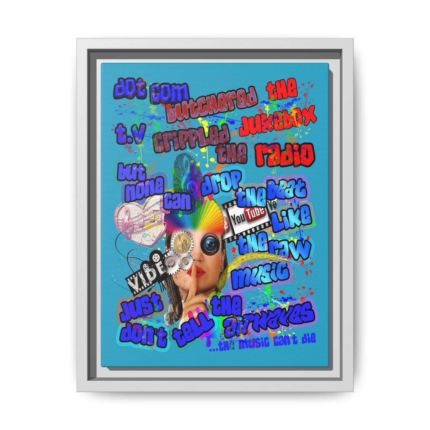 drop the beat - framed canvas art (turquoise)