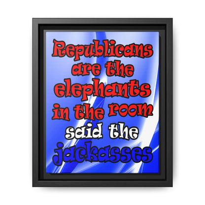 donkeys and elephants - framed canvas art (blue-white wave)