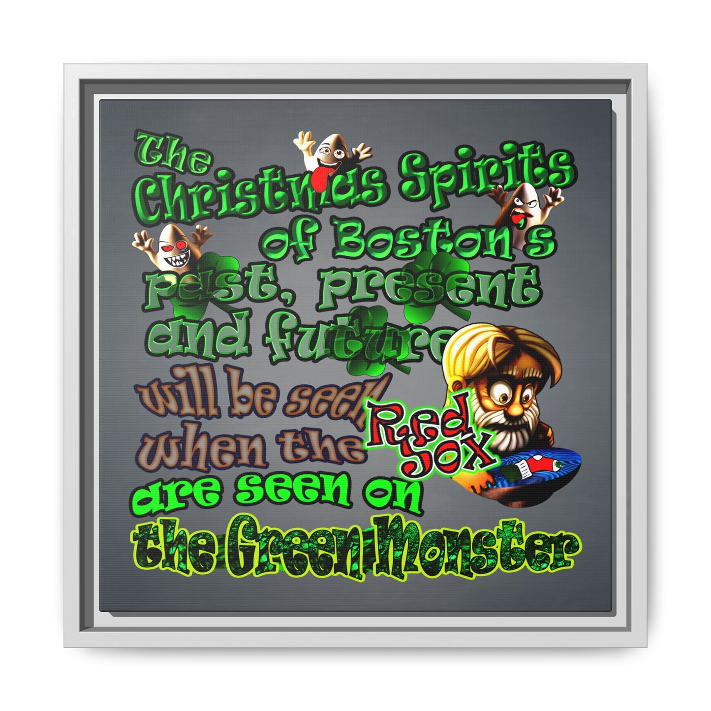 christmas spirits of boston - framed canvas art (grey-light grey)