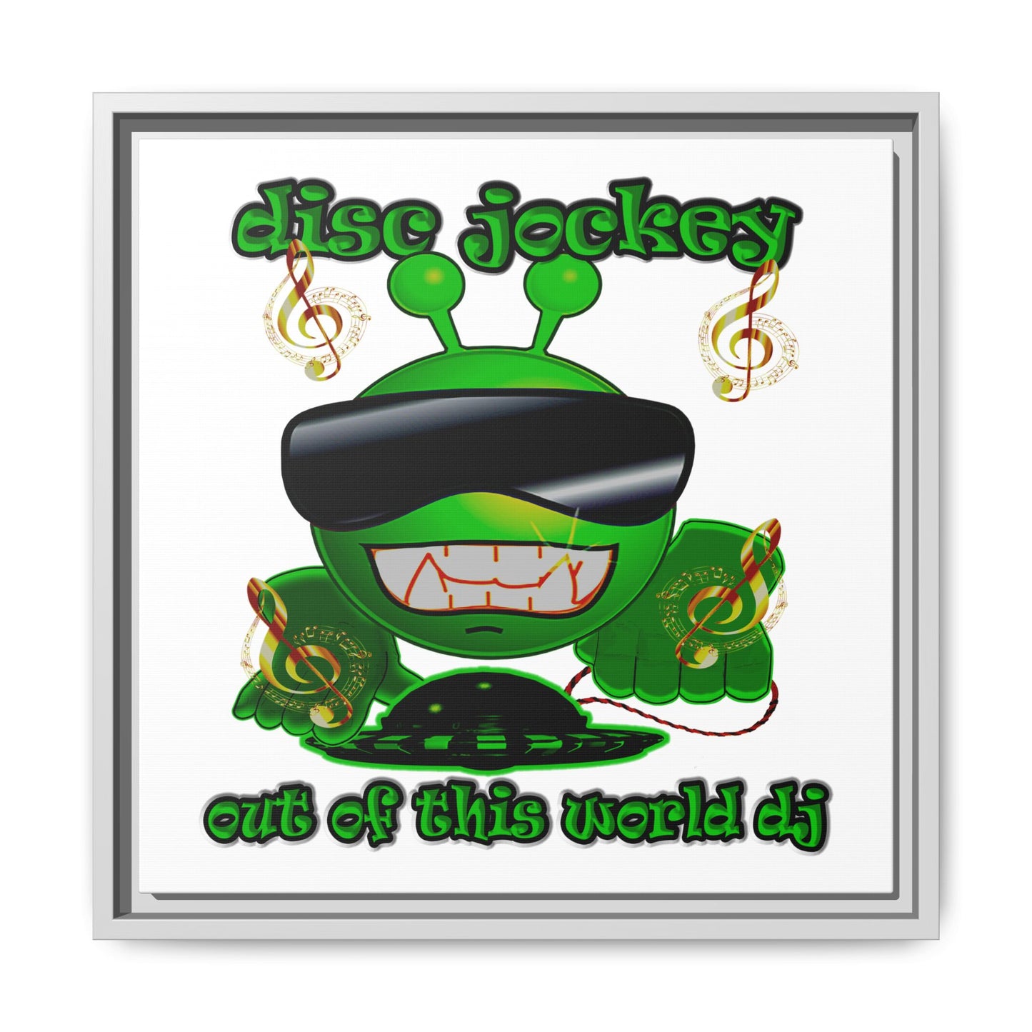 disc jockey - framed canvas art (white)