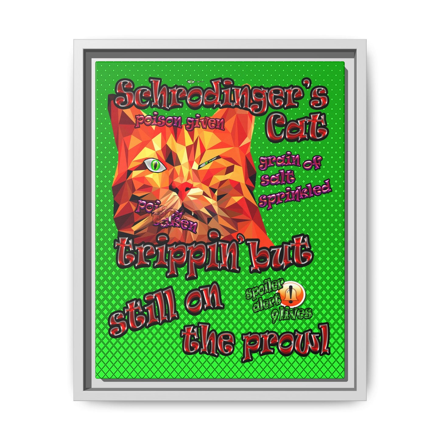 schrodinger's cat - framed canvas art (logo green)