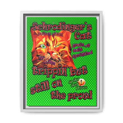 schrodinger's cat - framed canvas art (logo green)