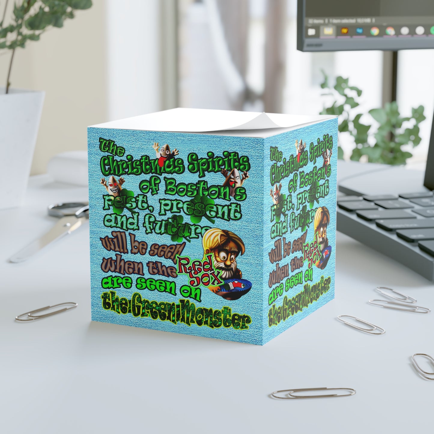 christmas spirits of boston - note cube (faded blue)
