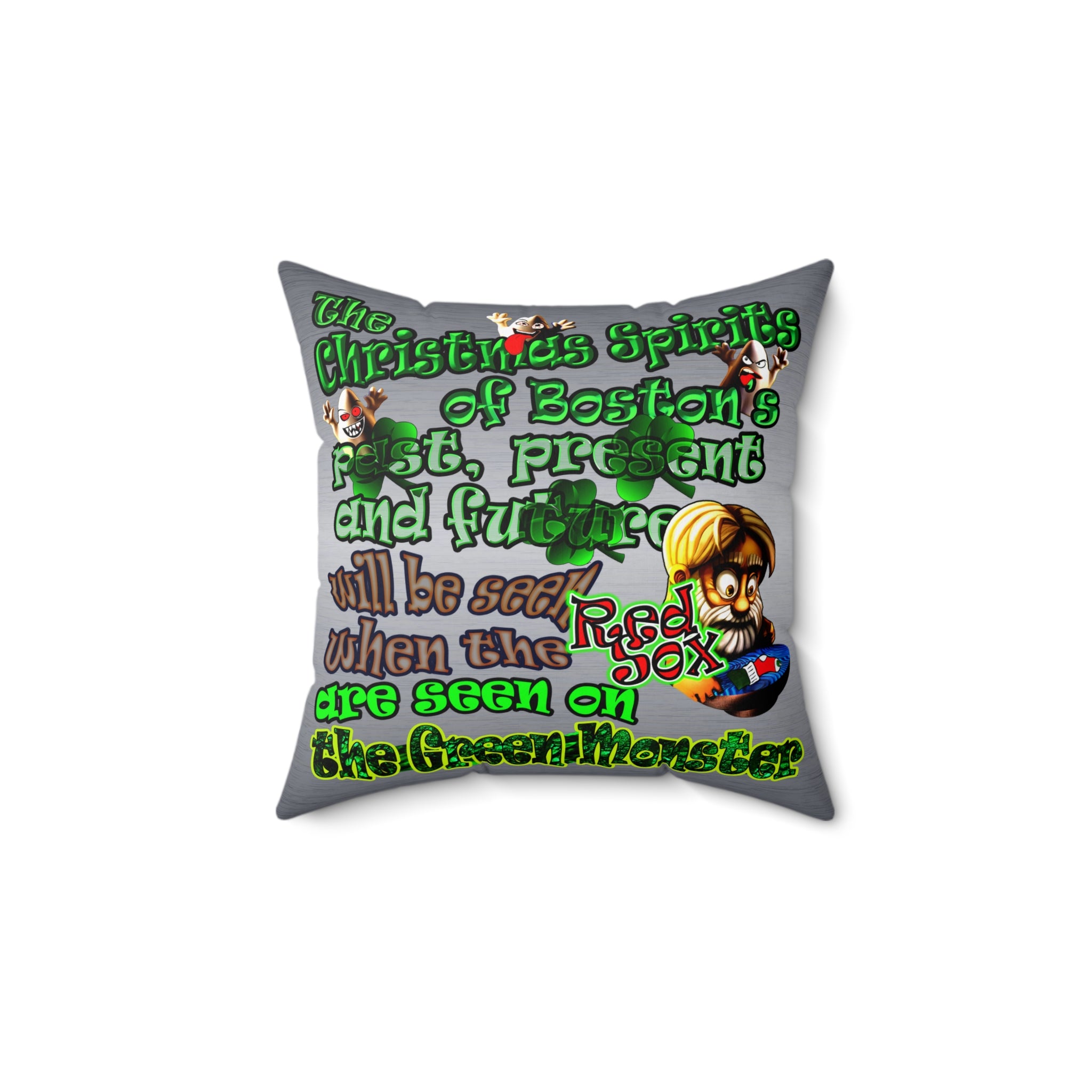 christmas spirits of boston - Spun Polyester Square Pillow - (brushed nickel)