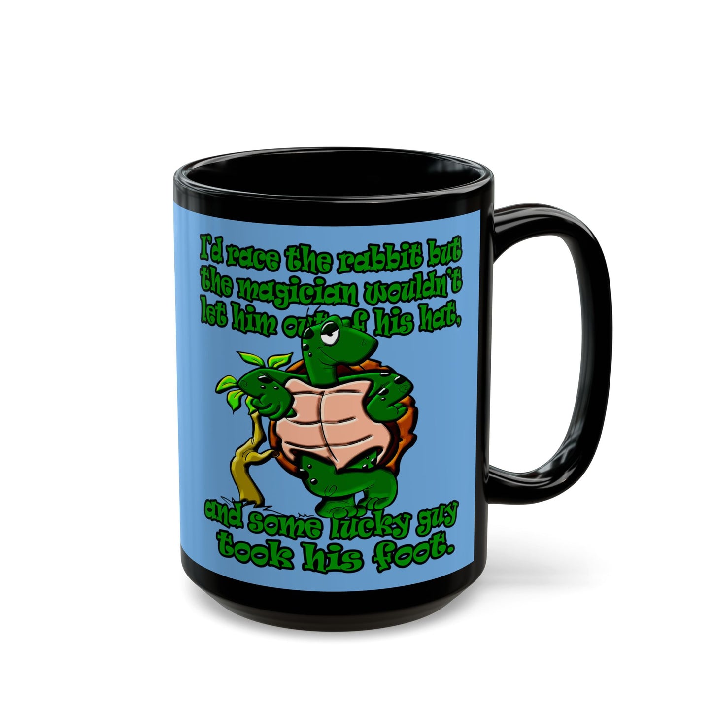 turtle race - Black Mug (light blue)