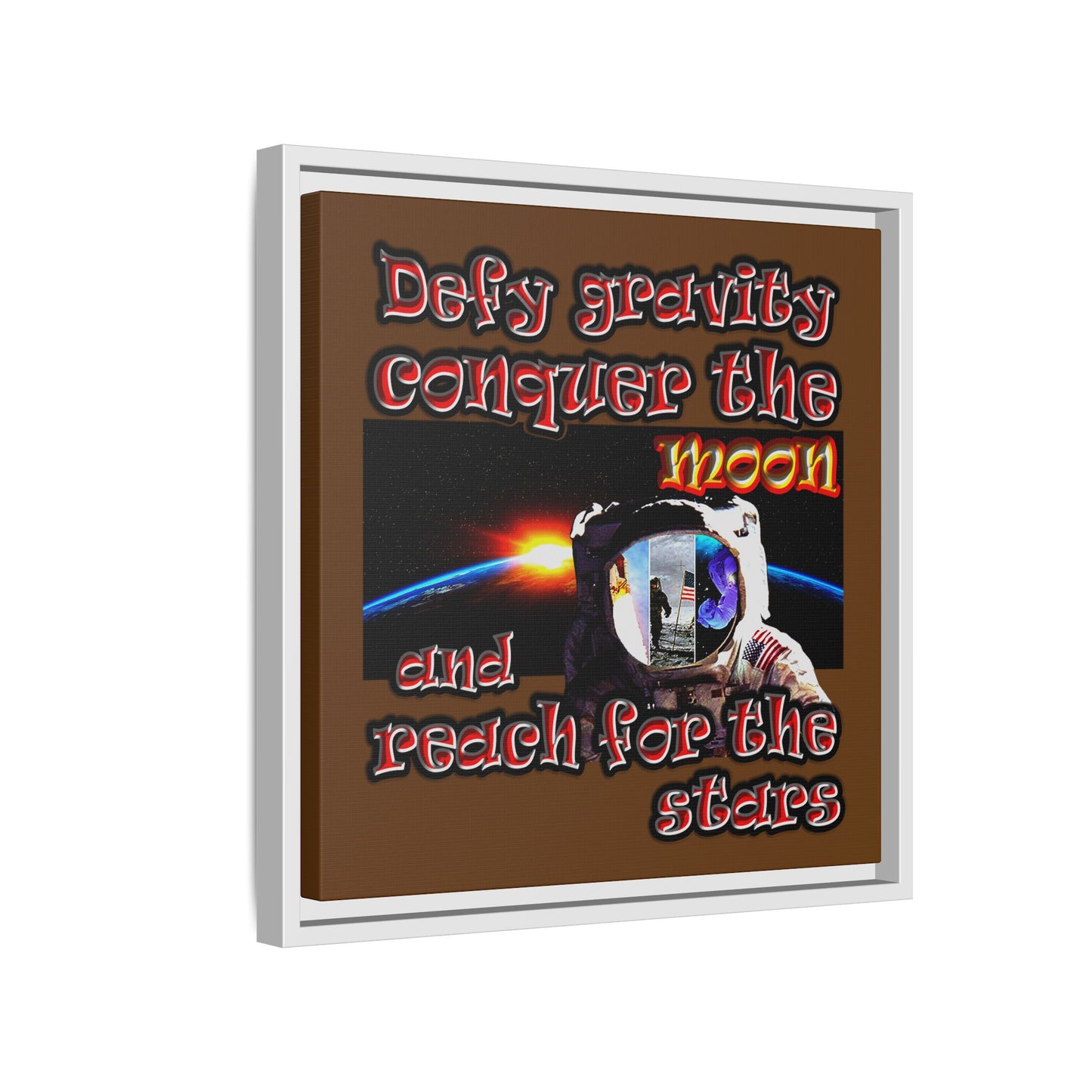 defy conquer reach - framed canvas art (brown)