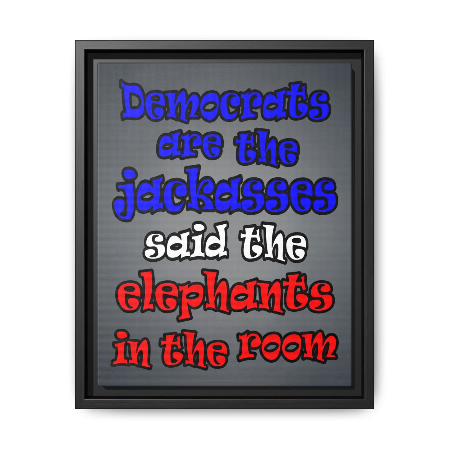 donkeys and elephants - framed canvas art (grey-light grey)