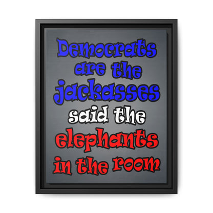 donkeys and elephants - framed canvas art (grey-light grey)