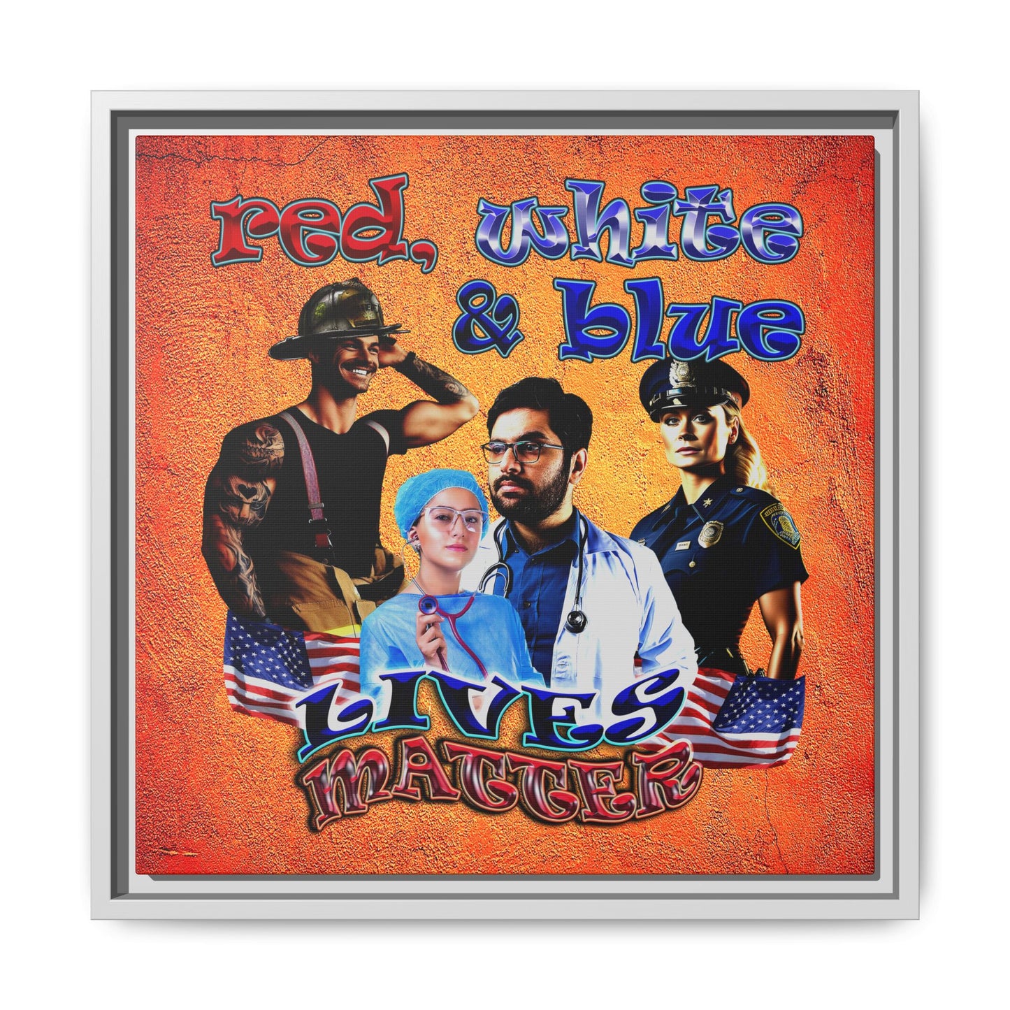 rw&b lives matter - framed canvas art (burnt orange)