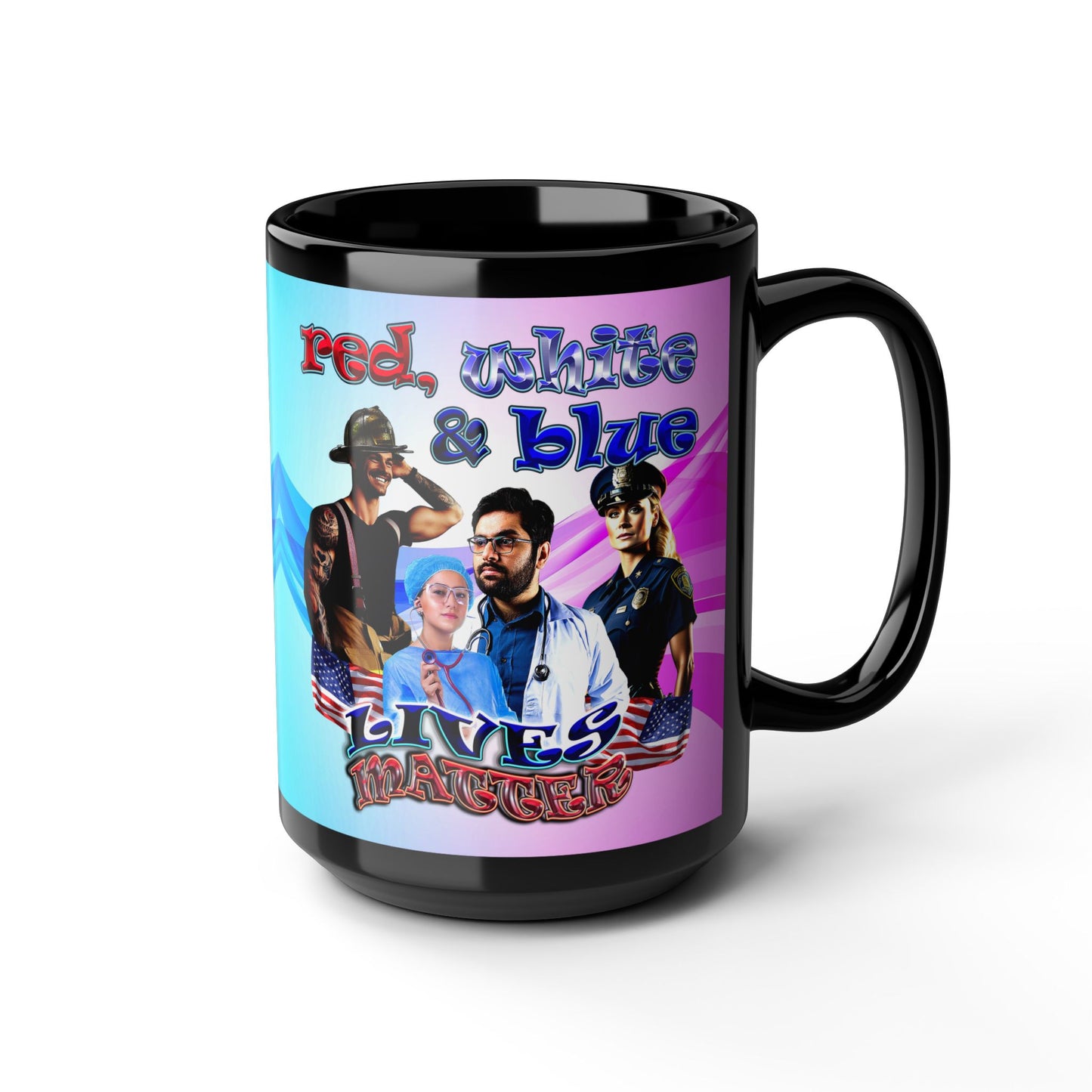 rw&b lives matter - Black Mug (light blue-pink wave)