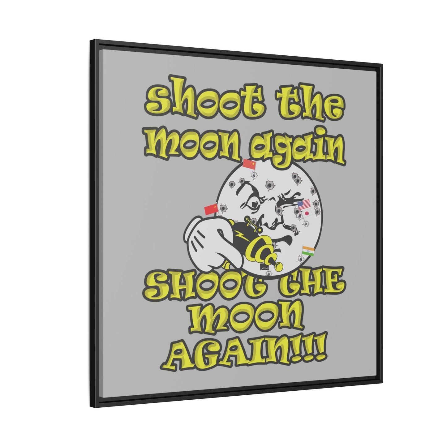 shoot the moon again - framed canvas art (light grey)