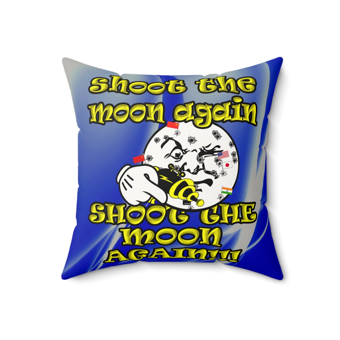shoot the moon again - Faux Suede Square Pillow - (blue-white wave)