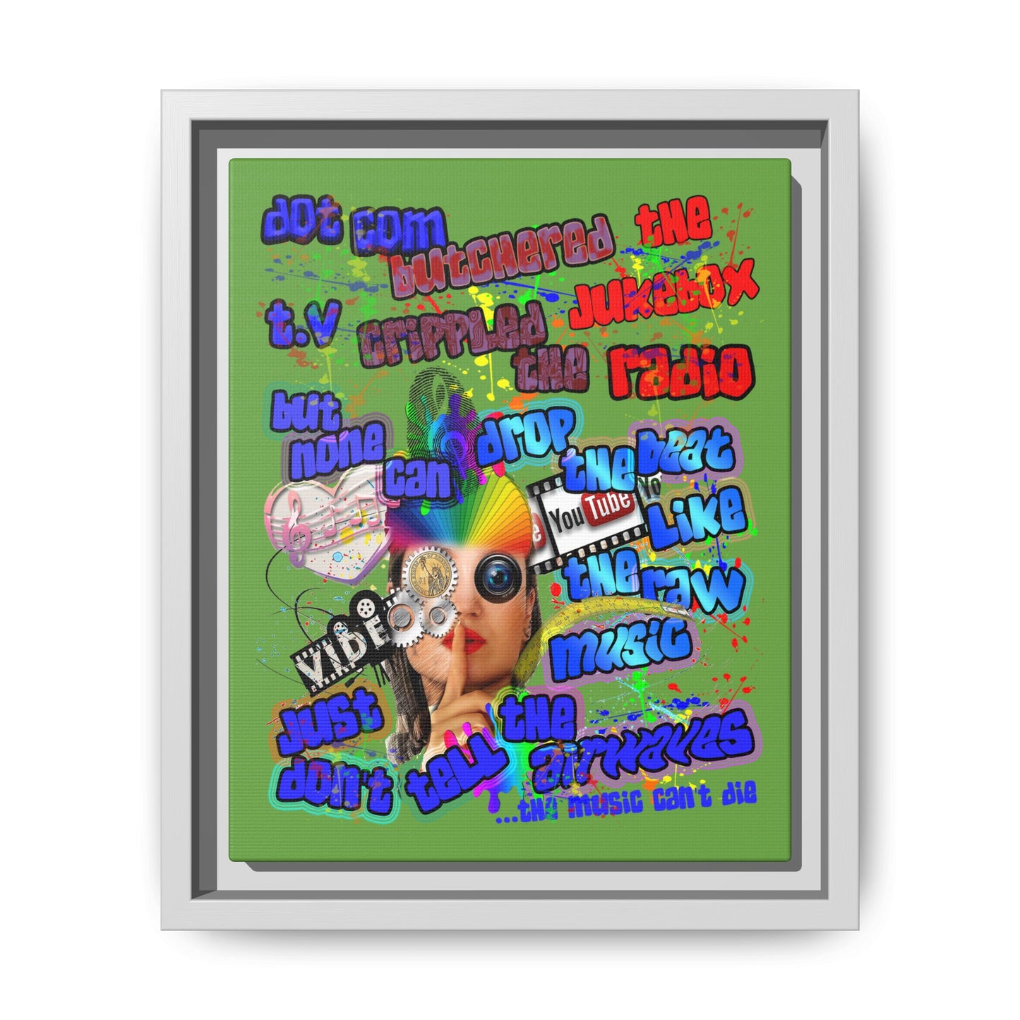 drop the beat - framed canvas art (green)