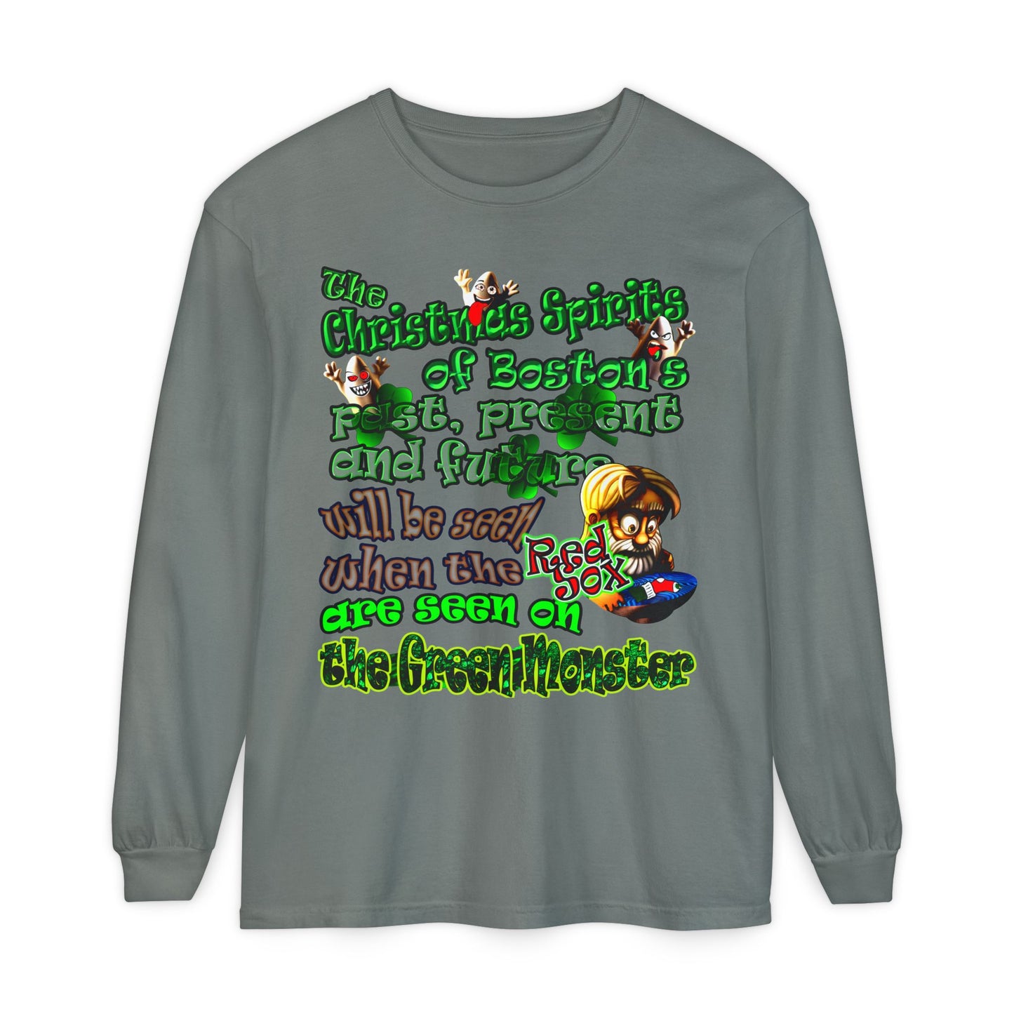 christmas spirits of boston - Unisex Garment-dyed Long Sleeve T-Shirt