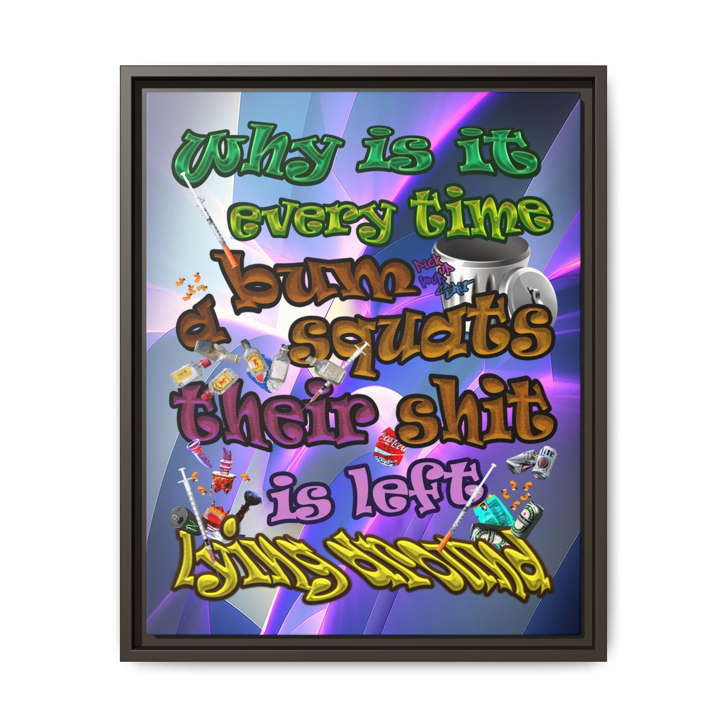the bum's shit - framed canvas art (grey-pink wave)