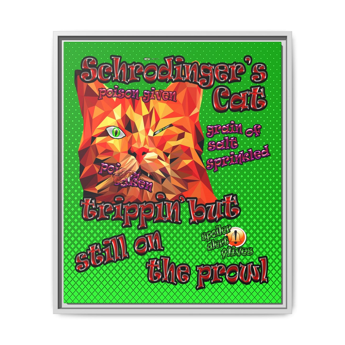 schrodinger's cat - framed canvas art (logo green)
