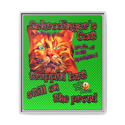 schrodinger's cat - framed canvas art (logo green)