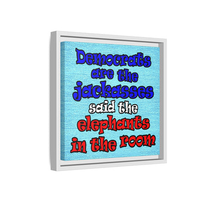 donkeys and elephants - framed canvas art (faded blue)