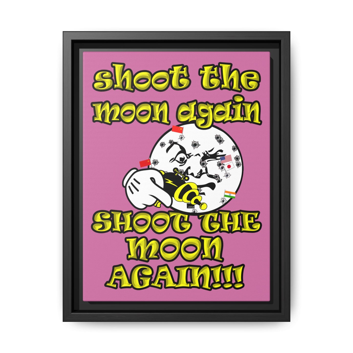 shoot the moon again - framed canvas art (light pink)