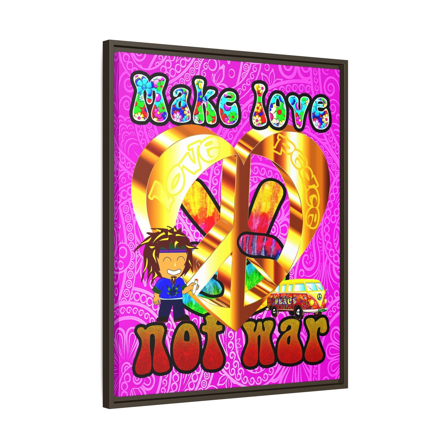 love peace - framed canvas art (pink swirl)