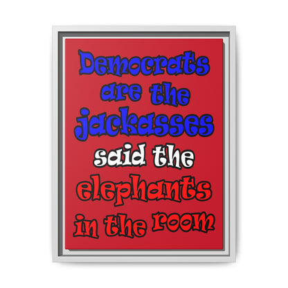 donkeys and elephants - framed canvas art (dark red)