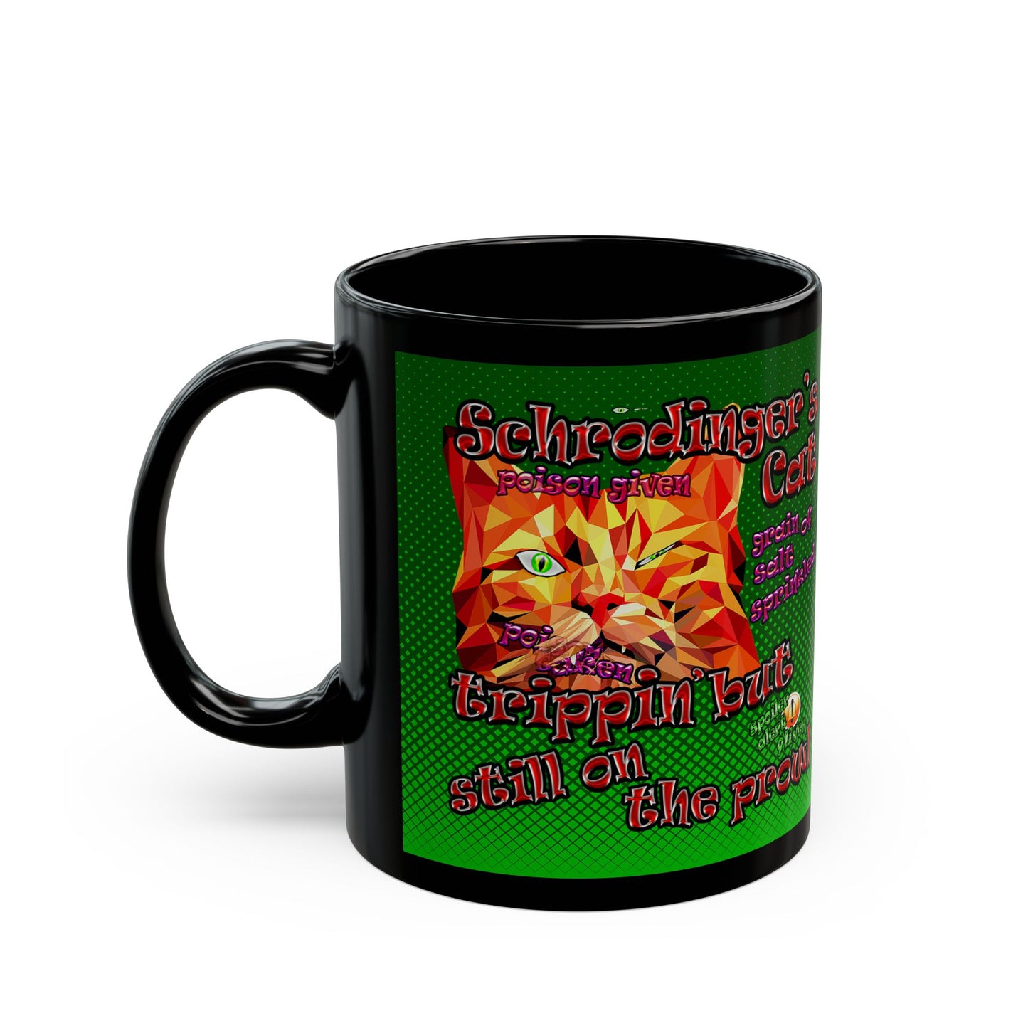 schrodinger's cat - Black Mug (logo green)
