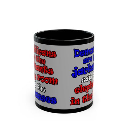 donkeys and elephants - Black Mug (light grey)