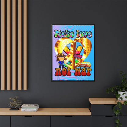 love peace - framed canvas art (light blue-purple wave)