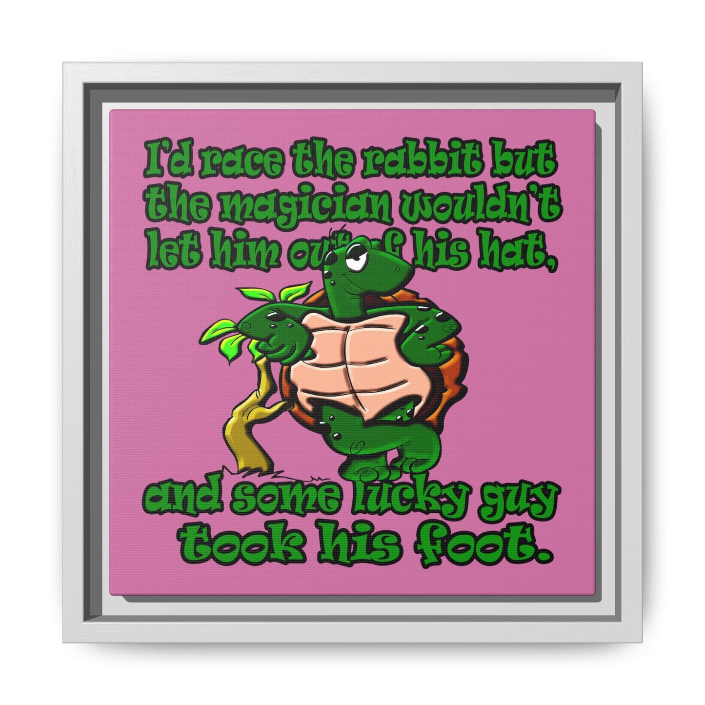 turtle race - framed canvas art (light pink)