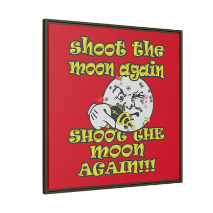 shoot the moon again - framed canvas art (dark red)