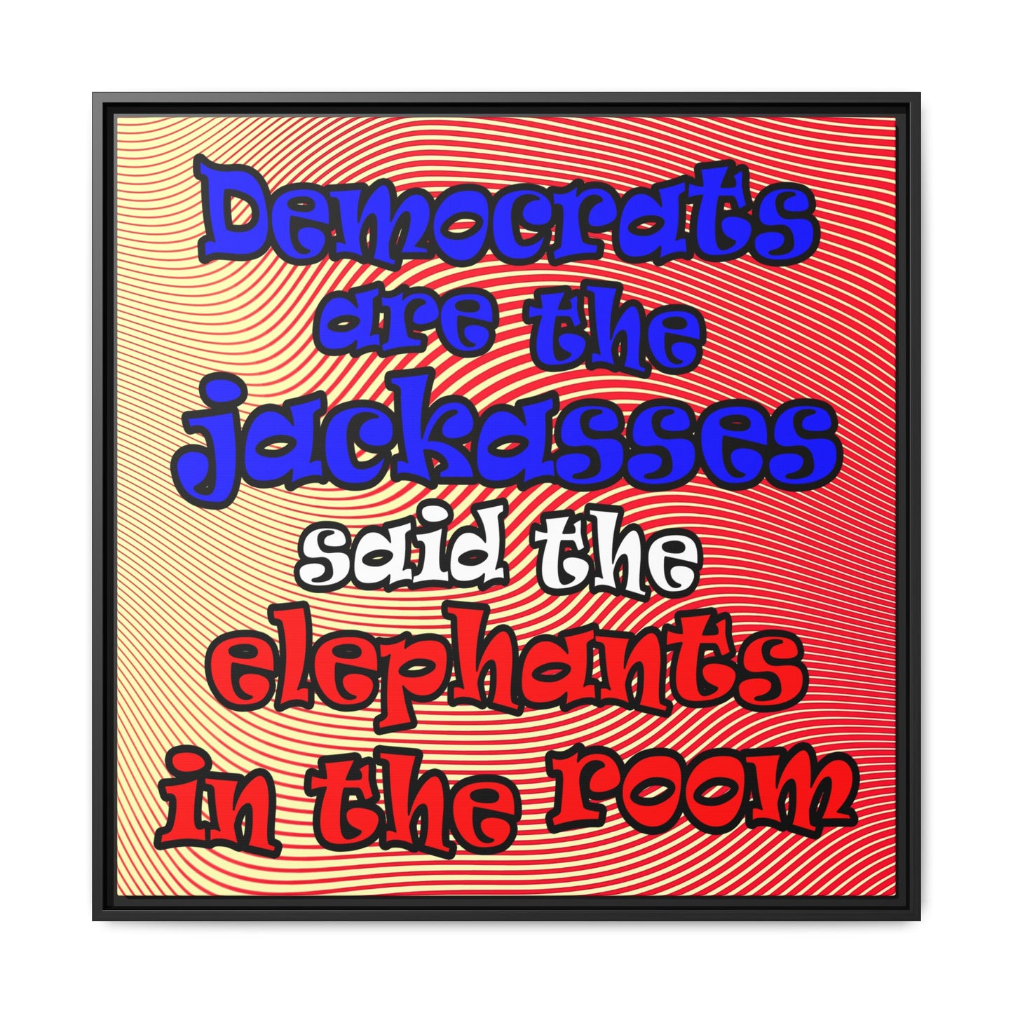 donkeys and elephants - framed canvas art (yellow-orange wave)