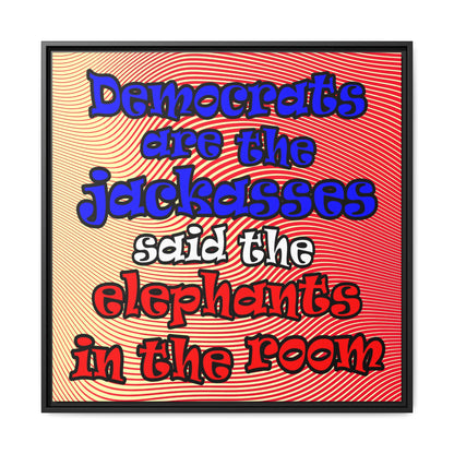 donkeys and elephants - framed canvas art (yellow-orange wave)