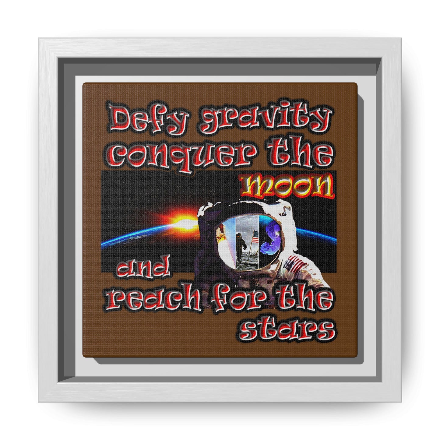 defy conquer reach - framed canvas art (brown)