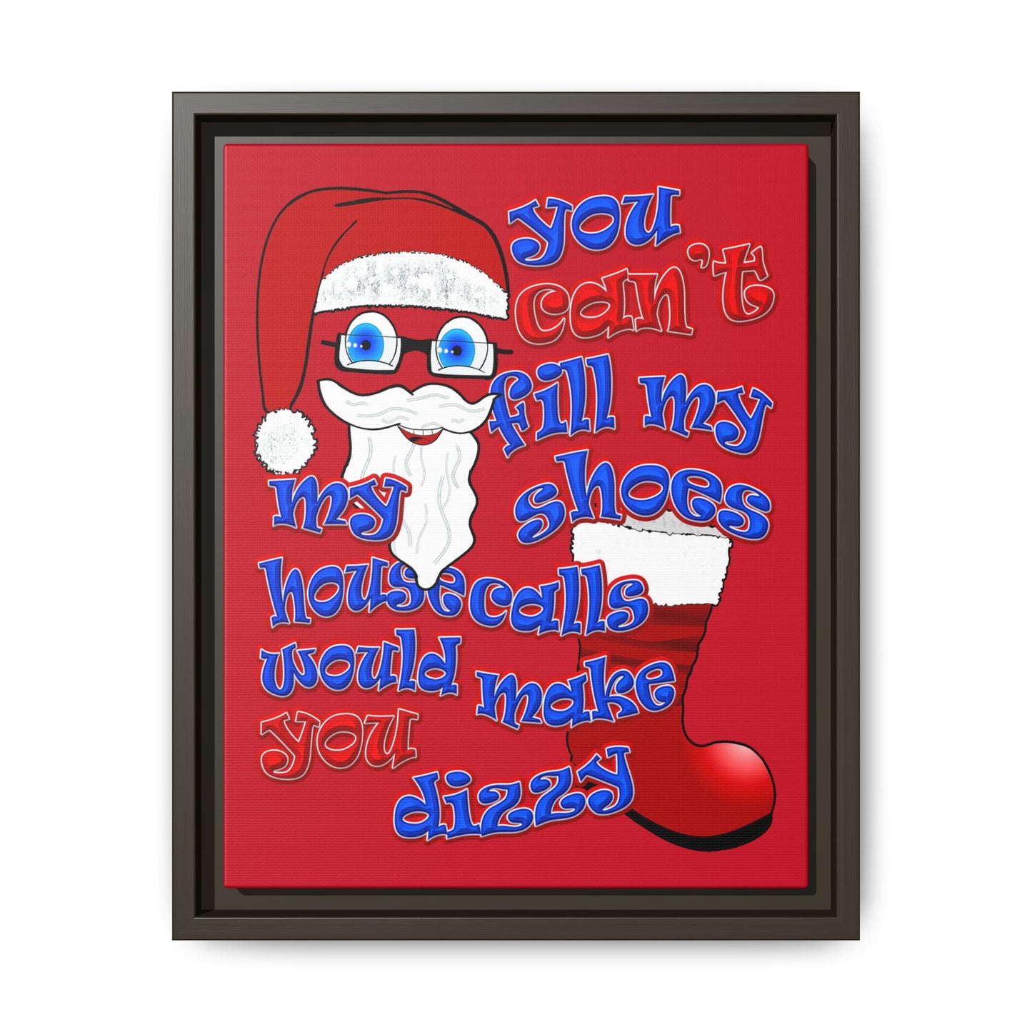 santa's shoes - framed canvas art (dark red)