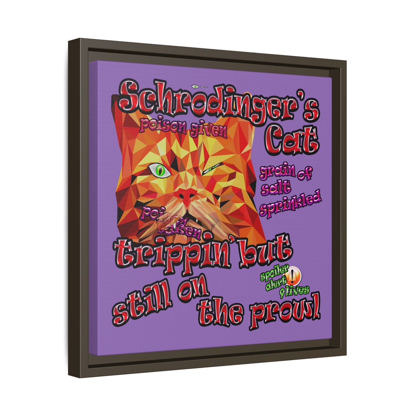 schrodinger's cat - framed canvas art (light purple)