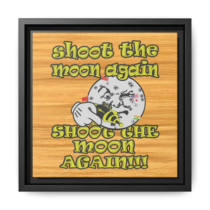 shoot the moon again - framed canvas art (butterscotch wood finish)