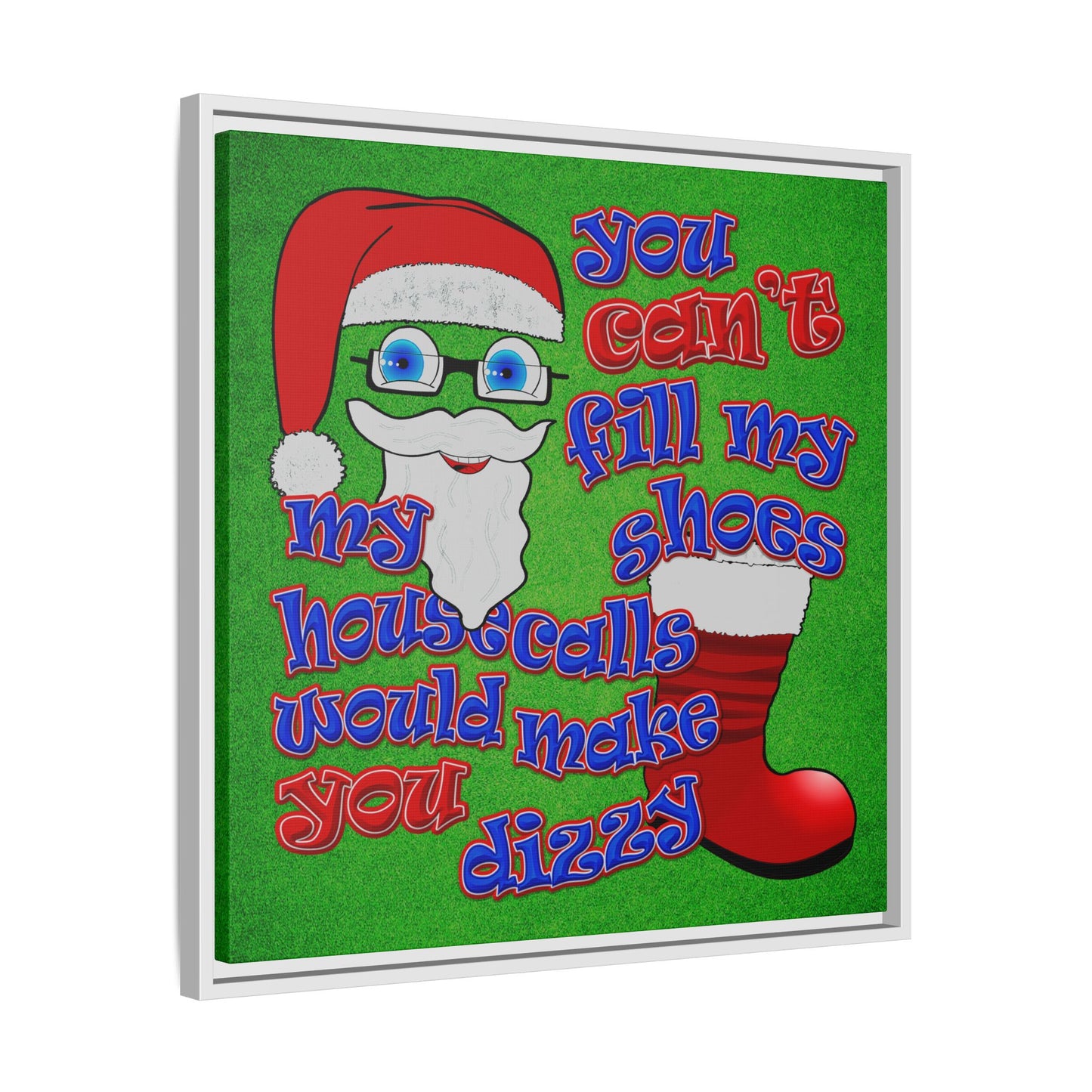 santa's shoes - framed canvas art (green turf)