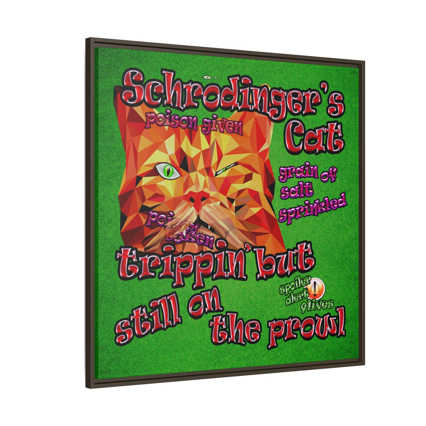 schrodinger's cat - framed canvas art (green turf)